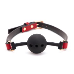 silicone ball gag with red black strap